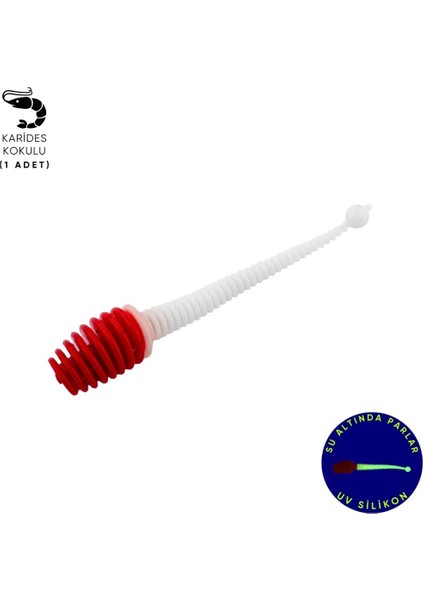 Silikon Kurt Yem - 2,1g 70MM - Fishack Wormix - 1 Adet - Kırmızı/beyaz - Karides Kokulu