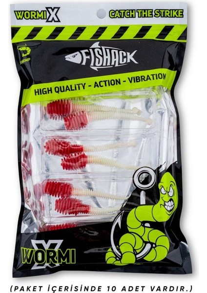 Silikon Kurt Yem - 2,1g 70MM - Fishack Wormix - 1 Adet - Kırmızı/beyaz - Karides Kokulu indirimleri