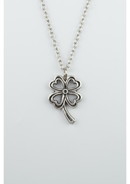 Dört Yapraklı Yonca Gümüş Kaplama Düz Zincir Kolye
