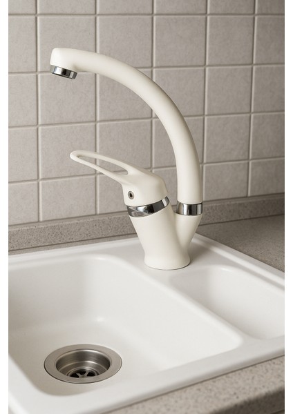 Beyaz Krom Mix Kuğu Sıcak Soğuk Çift Su Girişli Banyo Lavabo Musluğu Çeşmesi Bataryası