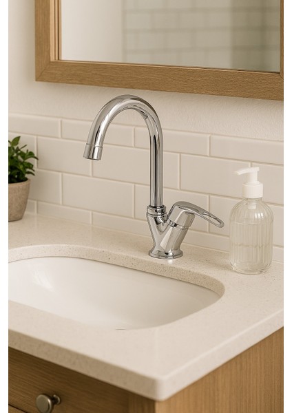 Baston Borulu Banyo Lavabo Musluğu Bataryası Pirinç Gövde