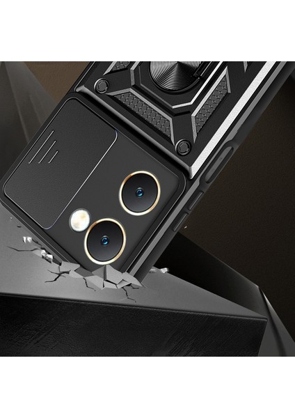 Vivo Y18 Kılıf Magnetik Standlı Kamera Korumalı Zore Sürgülü Vega Kapak - Siyah indirimleri