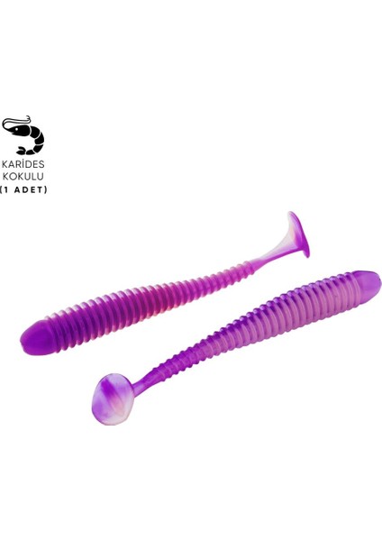 Silikon Kurt Yem - 4,2g 105MM - Turna/levrek Silikonu - 1 Adet - Mor/beyaz - Karides Kokulu