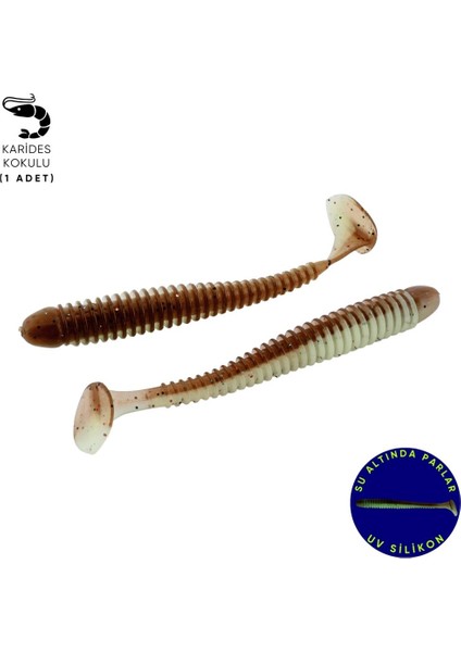 Silikon Kurt Yem - 4,2g 105MM - Turna/levrek Silikonu - 1 Adet - Yeşil/kahve - Karides Kokulu