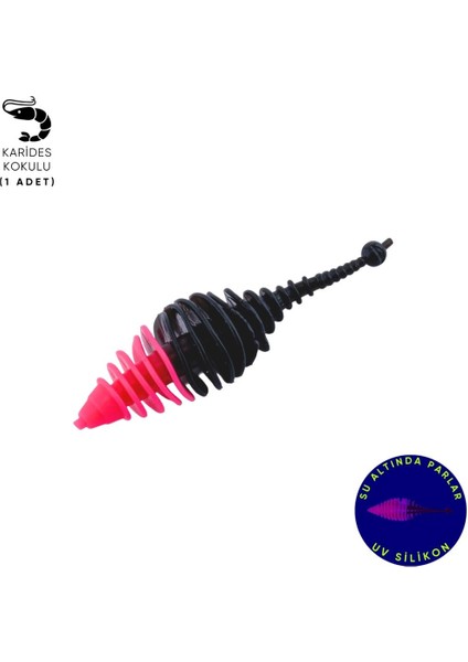 Silikon Kurt Yem - 3g 65MM - Fishack Wormix - 1 Adet - Pembe/siyah - Karides Kokulu