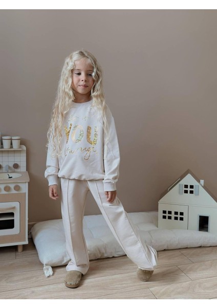 Simli Baskılı Uzun Kollu Kız Çocuk Alt Üst Takım