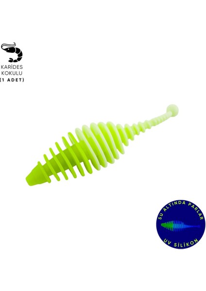 Silikon Kurt Yem - 3g 65MM - Fishack Wormix - 1 Adet - Yeşil/beyaz - Karides Kokulu