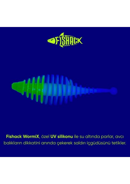 Silikon Kurt Yem - 3g 65MM - Fishack Wormix - 1 Adet - Yeşil/beyaz - Karides Kokulu fiyatları
