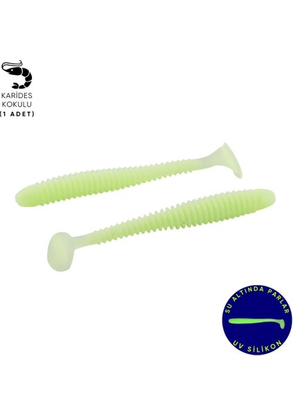 Silikon Kurt Yem - 4,2g 105MM - Turna/levrek Silikonu - 1 Adet - Glow - Karides Kokulu