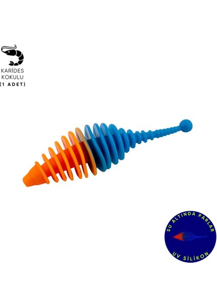 Silikon Kurt Yem - 3g 65MM - Fishack Wormix - 1 Adet - Turuncu/mavi - Karides Kokulu