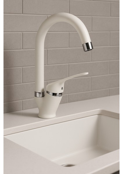 Beyaz Krom Lavabo Bataryası Çeşmesi Musluğu Çift Su Girişli