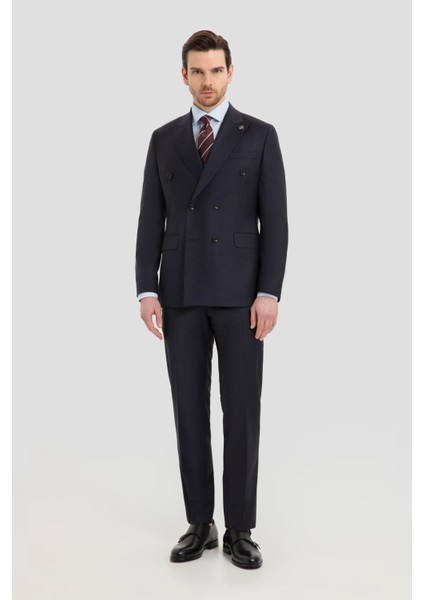 Yün Karışımlı Kruvaze Sivri Yaka Takım Elbise Lacivert fiyatları