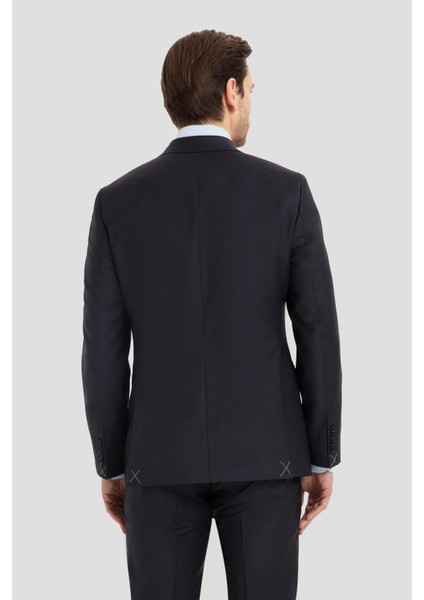 Yün Karışımlı Kruvaze Sivri Yaka Takım Elbise Lacivert modelleri