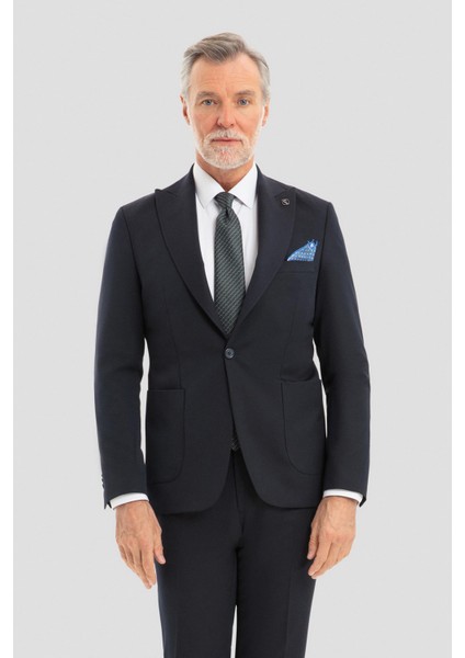 Sivri Yaka Takım Elbise Lacivert