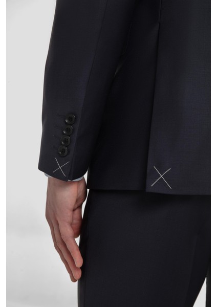 Yün Karışımlı Kruvaze Sivri Yaka Takım Elbise Lacivert indirimleri