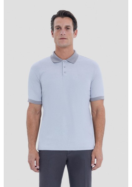 Düğmeli Polo Yaka Erkek T-Shirt Gri