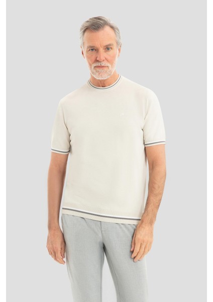 Bej Bisiklet Yaka T-Shirt