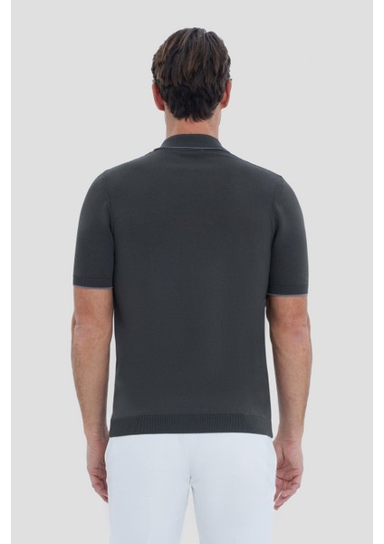 Düğmeli Polo Yaka Jakar Desenli Triko Erkek T-Shirt Yeşil modelleri