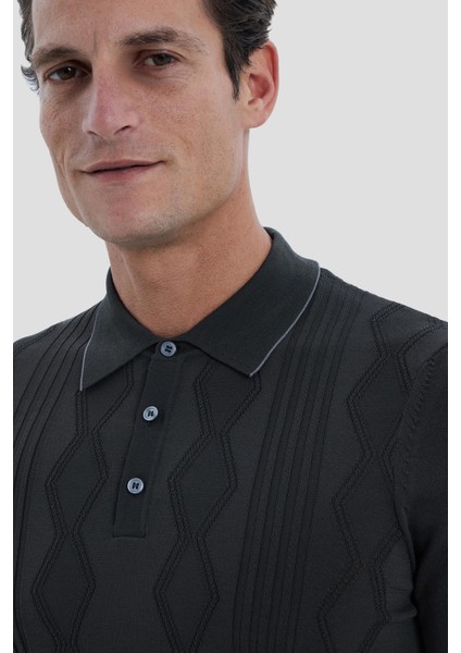 Düğmeli Polo Yaka Jakar Desenli Triko Erkek T-Shirt Yeşil indirimleri