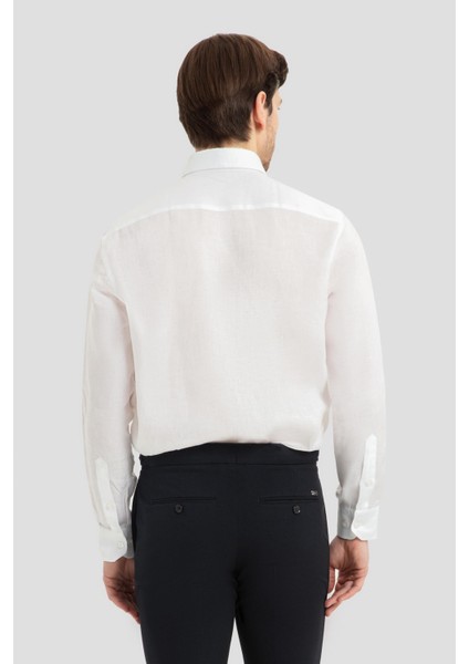 Uzun Kollu Keten Erkek Gömlek Beyaz modelleri