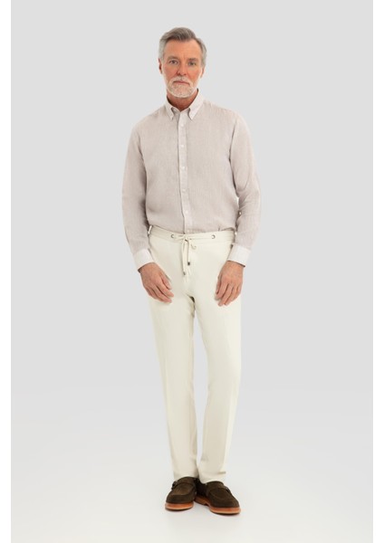 Uzun Kollu Keten Erkek Gömlek Bej fiyatları
