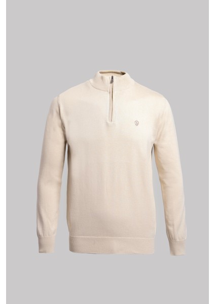 Fermuarlı Yarım Balıkçı Yaka Pamuk Erkek Triko Kazak Taş