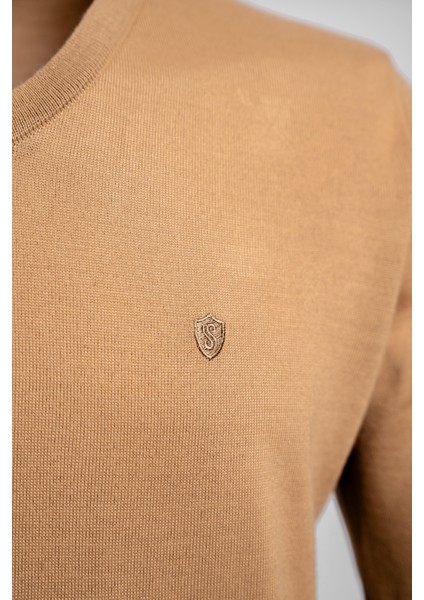 V Yaka Uzun Kollu Triko Kazak Camel fiyatları