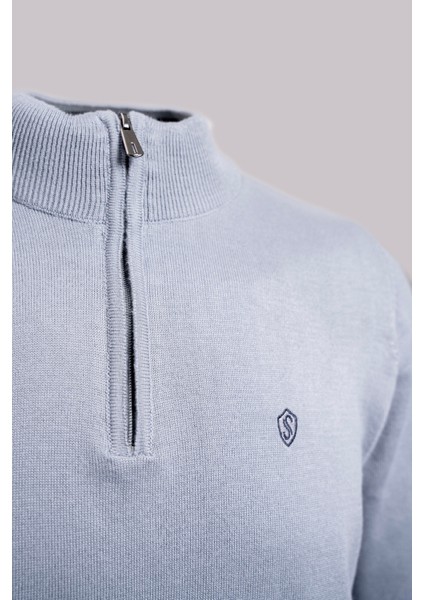 Fermuarlı Yarım Balıkçı Yaka Pamuk Erkek Triko Kazak Açık İndigo fiyatları