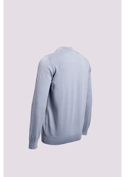 Fermuarlı Yarım Balıkçı Yaka Pamuk Erkek Triko Kazak Açık İndigo modelleri