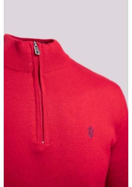 Fermuarlı Yarım Balıkçı Yaka Pamuk Erkek Triko Kazak Kırmızı fiyatları