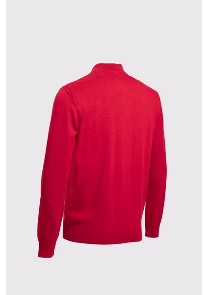 Fermuarlı Yarım Balıkçı Yaka Pamuk Erkek Triko Kazak Kırmızı modelleri