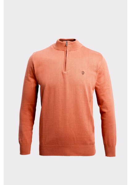 Fermuarlı Yarım Balıkçı Yaka Pamuk Erkek Triko Kazak Tarçın