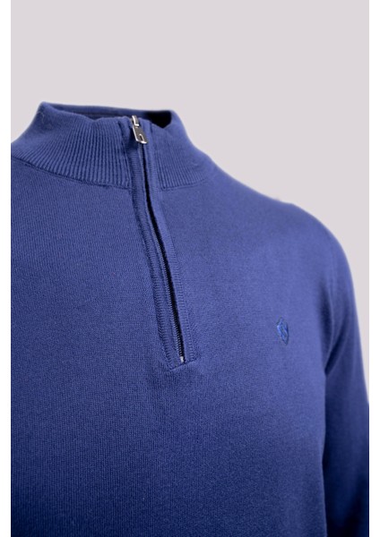 Fermuarlı Yarım Balıkçı Yaka Pamuk Erkek Triko Kazak Açık Lacivert fiyatları