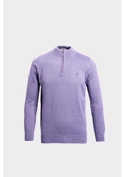 Fermuarlı Yarım Balıkçı Yaka Pamuk Erkek Triko Kazak Mor