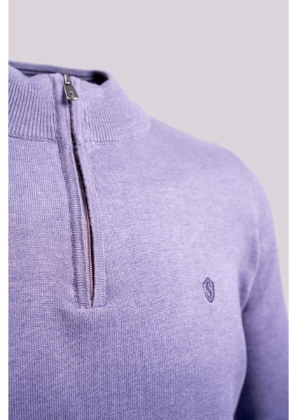 Fermuarlı Yarım Balıkçı Yaka Pamuk Erkek Triko Kazak Mor fiyatları