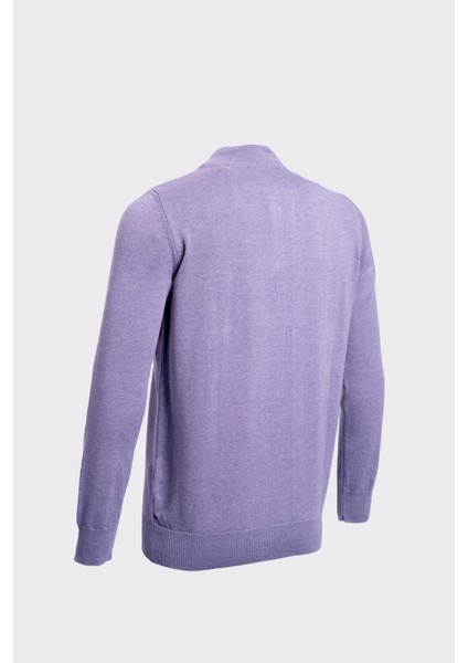 Fermuarlı Yarım Balıkçı Yaka Pamuk Erkek Triko Kazak Mor modelleri