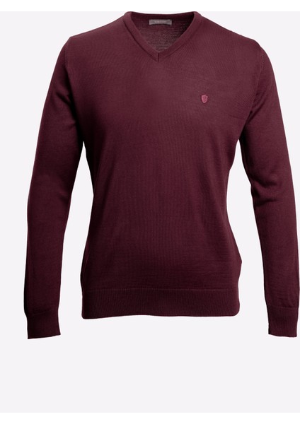 V Yaka Uzun Kollu Triko Kazak Bordo