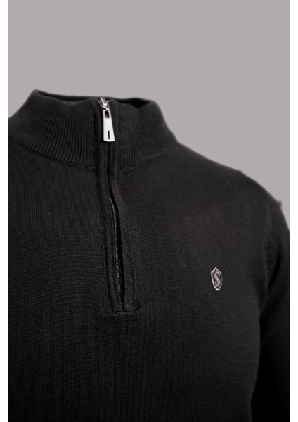 Fermuarlı Yarım Balıkçı Yaka Pamuk Erkek Triko Kazak Siyah fiyatları