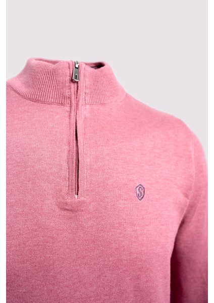 Fermuarlı Yarım Balıkçı Yaka Pamuk Erkek Triko Kazak Gül Kurusu fiyatları