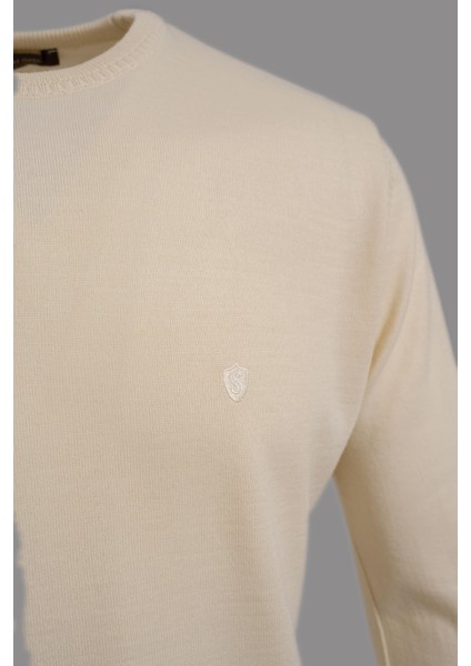 Bisiklet Yaka Yün Karışımlı Uzun Kollu Triko Erkek Kazak Ekru fiyatları