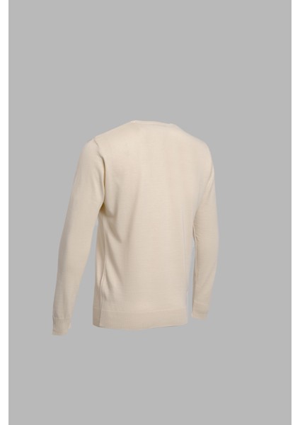 Bisiklet Yaka Yün Karışımlı Uzun Kollu Triko Erkek Kazak Ekru modelleri