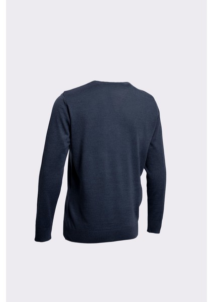 Bisiklet Yaka Yün Karışımlı Uzun Kollu Triko Erkek Kazak İndigo modelleri