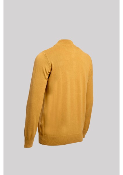 Fermuarlı Yarım Balıkçı Yaka Pamuk Erkek Triko Kazak Hardal modelleri