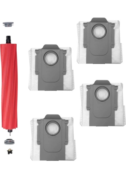 Roborock Qrevo S Robot Süpürge Uyumlu 1 Adet Ana Fırça - 4 Adet Toz Torbası Yedek Parça Seti