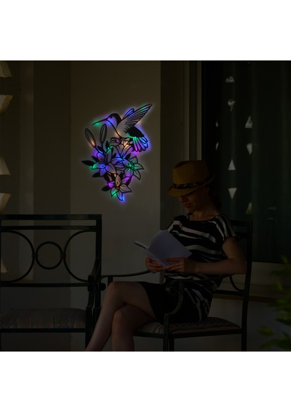 LED Işıklı Çiçekler ve Sinek Kuşu Dekoratif Tablo Balkon Duvar Dekorlu Gece Lambası fiyatları