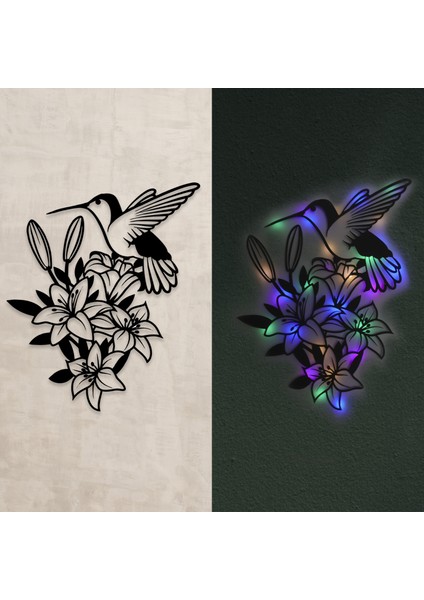 LED Işıklı Çiçekler ve Sinek Kuşu Dekoratif Tablo Balkon Duvar Dekorlu Gece Lambası modelleri