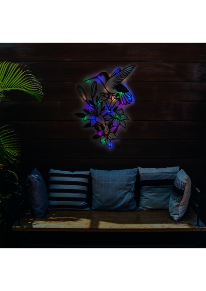 LED Işıklı Çiçekler ve Sinek Kuşu Dekoratif Tablo Balkon Duvar Dekorlu Gece Lambası indirimleri