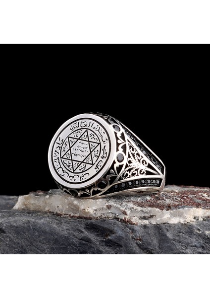 Hz Süleyman Mührü Davut Yıldızı 925 Ayar Gümüş Erkek Yüzük