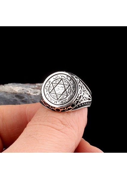 Hz Süleyman Mührü Davut Yıldızı 925 Ayar Gümüş Erkek Yüzük modelleri