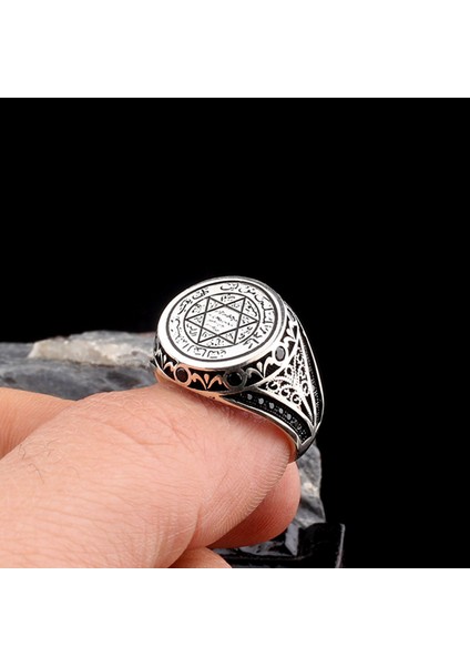 Hz Süleyman Mührü Davut Yıldızı 925 Ayar Gümüş Erkek Yüzük fırsatları